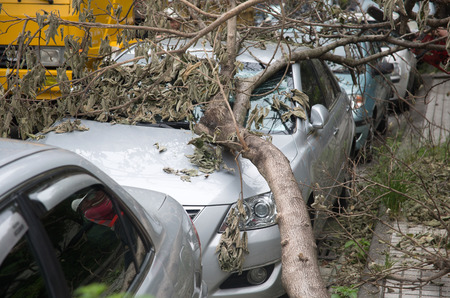 Typhoon damaged car windows