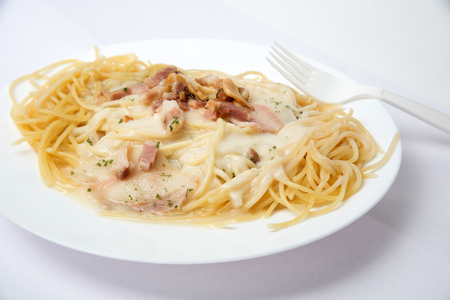 Bacon Egg Pastaの写真素材