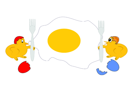 Chicken dinner  Chicken and fried egg のイラスト素材