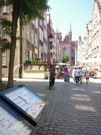 Saint Mary street in old town district in Gdansk, Poland.  Souvenir street for tourists.