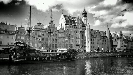 Sailboat, tourist attraction sightseeing on the water.Gdansk, Poland.
