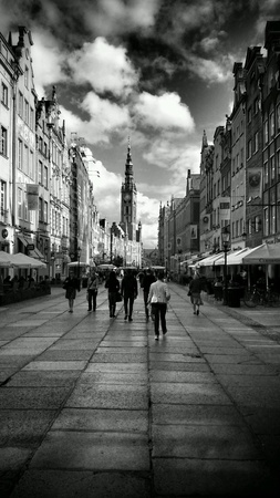 Long street in Gdansk Poland. 