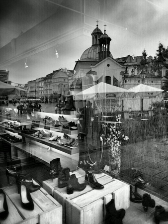 Cracow, architecture, reflections in shop windows. Krakow, Poland.の素材