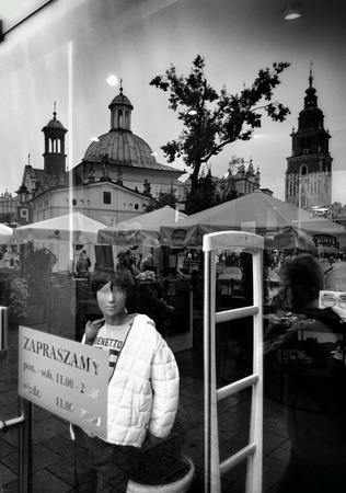 Cracow, architecture, reflections in shop windows. Krakow, Poland.の素材
