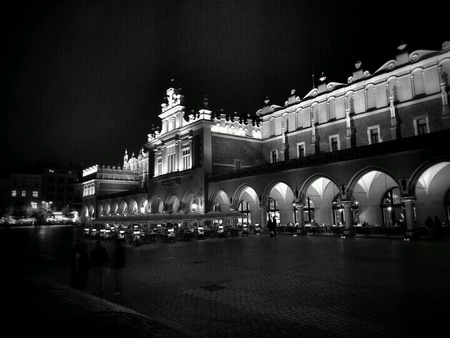Cracow by night. The market in the old town. The Cloth Hall Krakow Poland.の素材