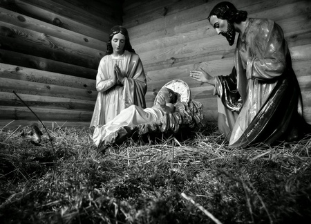 Christmas creche in catholic church.