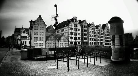 Architecture in wide angle. Old town district, Gdansk, Poland.の素材