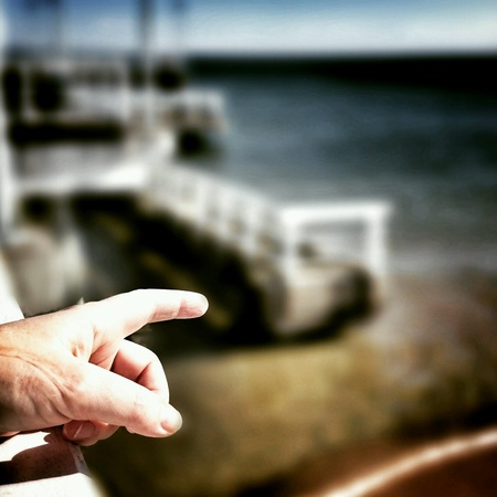 The forefinger, pier at the seaside. Gdansk Brzezno, Poland.の素材