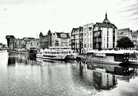 Modern building like as vintage in old town district in Gdansk, Poland.の素材
