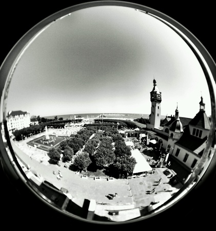 Fisheye view on the pier and marina in Sopot, Poland.の素材