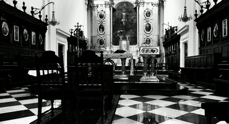 Catholic religious architecture. Church interior. Jesus Saint Cross church. Warsaw, Poland.の素材