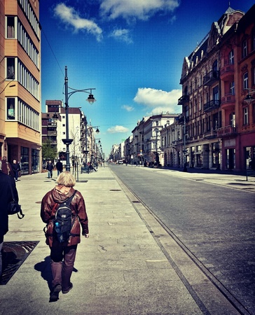 Sightseeing Lodz. View on the Piotrkowska street. Lodz, Poland.の素材