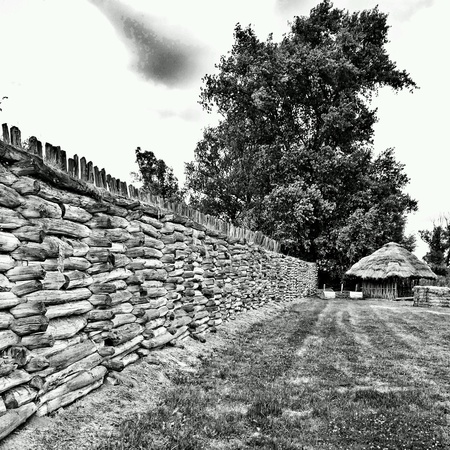 Settlement prehistoric reconstruction Pre-Slavian buildings in Biskupin, Poland.の素材