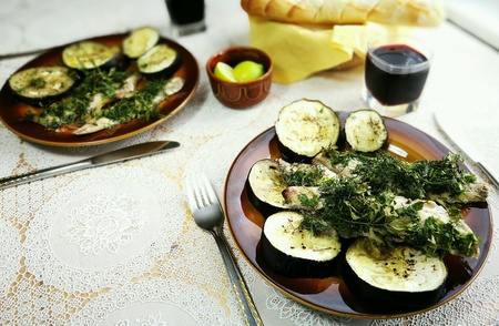 Mackerel fish with eggplant and red dry wine.の素材