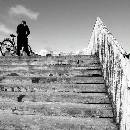 Stairs and cyclist.の素材