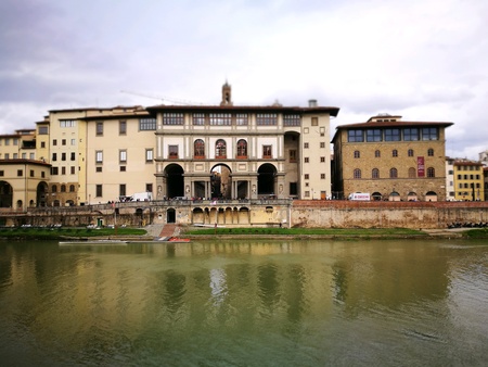 Panoramic view on Arno river. Beauty architecture on Florence, Italy.の素材