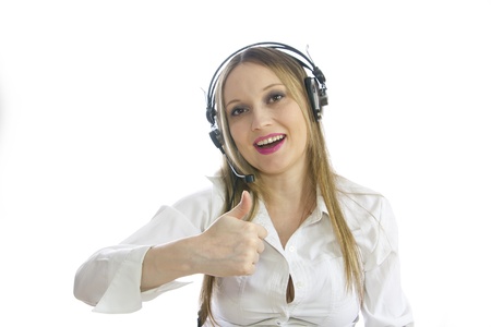 blond girl with headphones