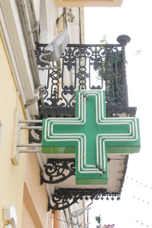 European pharmacy green sign (neon light)の写真素材