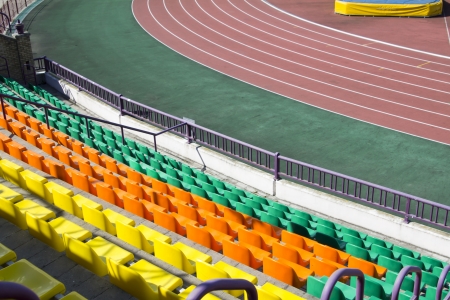 rows of plastic seats at modern stadiumの写真素材