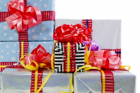 Many Colored Christmas gifts boxes texture (red, yellow, silver)の写真素材