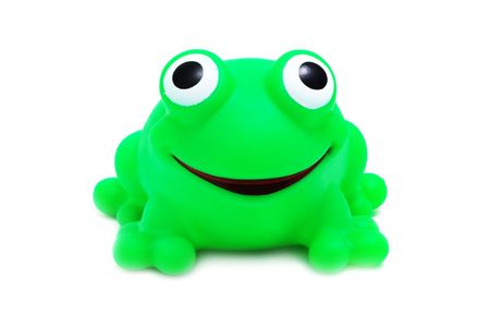 funny crazy frog toy on a white background with pretty shadowの写真素材