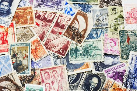 shot of the random collection of soviet postal stamps (1920-1980s)の写真素材