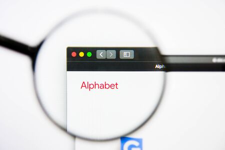 Los Angeles, California, USA - 25 January 2019: Alphabet website homepage. Alphabet logo visible on display screen.のeditorial素材