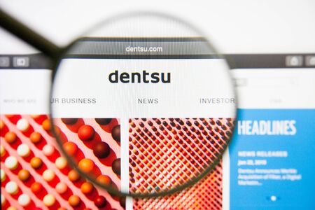 Los Angeles, California, USA - 14 February 2019: Dentsu advertisment website homepage. Dentsu logo...