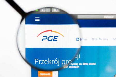 Los Angeles, California, USA - 12 March 2019: Illustrative Editorial, PGE Polska Grupa Energetyczna website homepage. PGE Polska Grupa Energetyczna logo visible on display screenのeditorial素材
