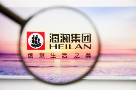 Los Angeles, California, USA - 14 February 2019: Heilan Home website homepage. Heilan Home logo visible on monitor screen.のeditorial素材