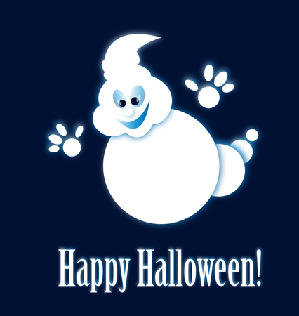 Vector icon the Bold smiling Ghost on the blue background for Halloweenのイラスト素材
