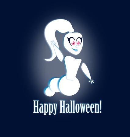 Vector icon Girl Ghost on the blue background for Halloweenのイラスト素材