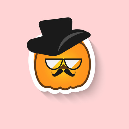 Pumpkin hipster big glasses and hat flat Vector iconのイラスト素材