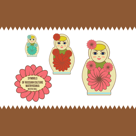 Russian wooden matryoshka nested doll, demonstrating mastery of Russian culture. Set.のイラスト素材