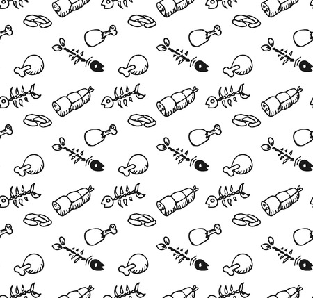 Seamless vector pattern with the image of meat and fish productsのイラスト素材