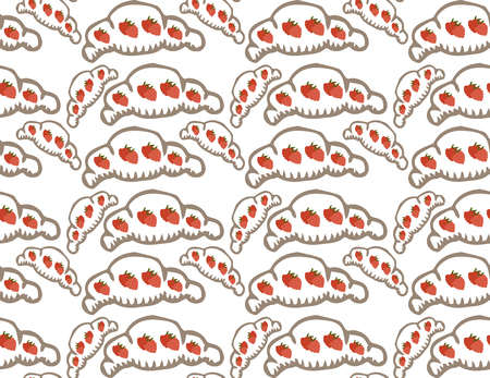 colored seamless pattern in Doodle style croissant with strawberry jamのイラスト素材