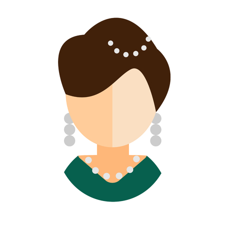 brunette woman flat icon ina green dress avatarのイラスト素材