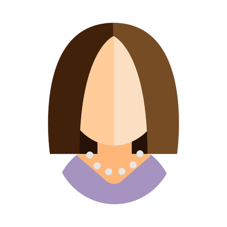 brunette woman flat icon businesswoman in a purple dress avatarのイラスト素材