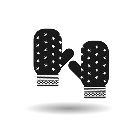 black winter gloves vector icon on white background with shadowのイラスト素材