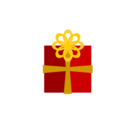 Colored Christmas gift with bow flat vector icon on white backgroundのイラスト素材