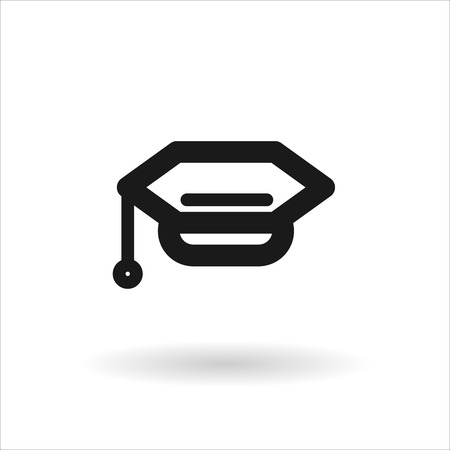 Black hat graduate vector line icon on white background with shadowのイラスト素材