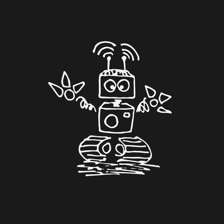 White Doodle robot cyborg line vector icon on light backgroundのイラスト素材