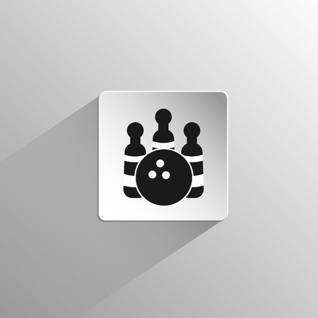 Bowling sport bowling pin and ball black flat icon on a light background with long shadowのイラスト素材