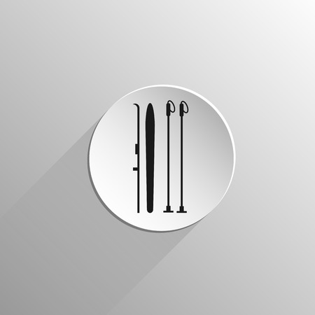 sport skis and ski poles flat icon black on a light background with long shadowのイラスト素材