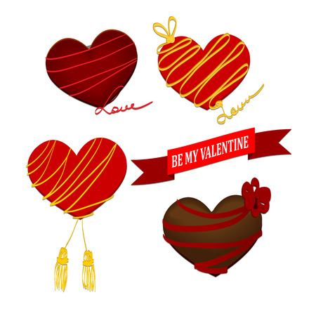 Chocolate set heart for Valentines day with red ribbon on light backgroundのイラスト素材