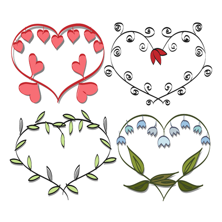 Romantic set frame, flowers on border heart Valentines day on light background Doodleのイラスト素材