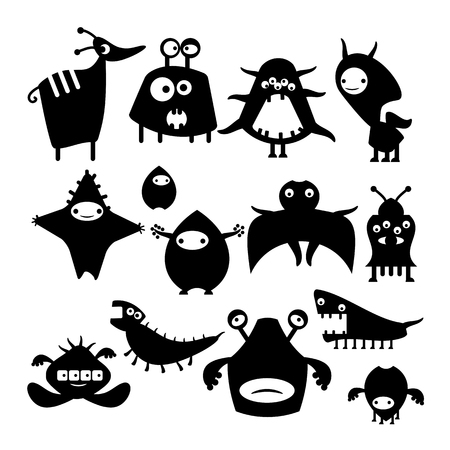Black icon alien monster on a white background, the animal and fantastic creatureのイラスト素材
