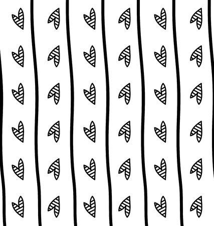 seamless pattern with black heart in Doodle style on isolated backgroundのイラスト素材