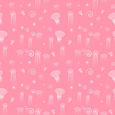 Fresh cute sea seamless pattern with jellyfishes and shells for wrapping paperのイラスト素材