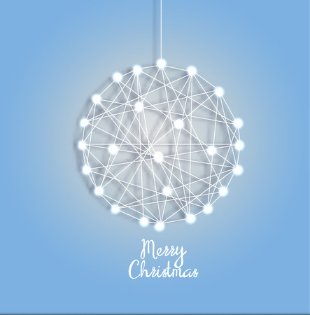 Decorative card for the holiday Christmas and new year. Christmas ball of luminous garlands, threads and nails. Vector illustration.のイラスト素材